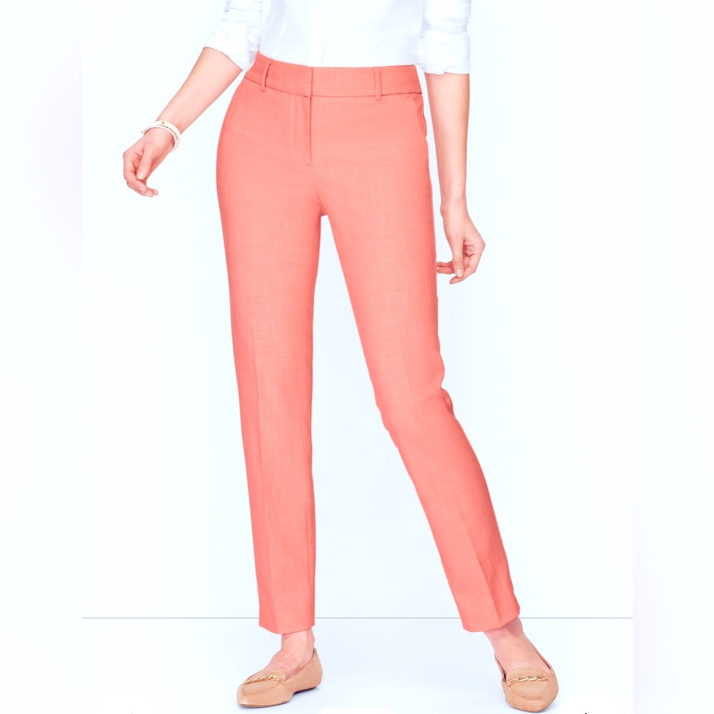Talbots Hampshire Textured Ankle Pants Straight-Leg Elegant‎ Coral Women's 4 NEW
